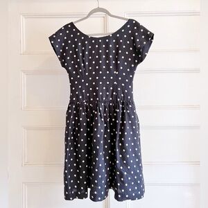 Lili’s Closet Black Linen Swinger Dress with Cream/Natural Polka Dots